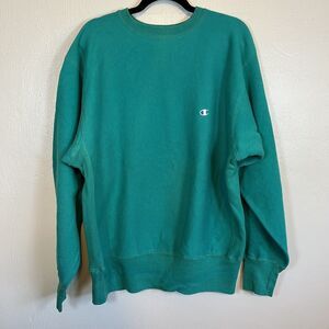VTG Champion Reverse Weave Teal Crew Neck Sweatshirt Pockets Size XL USA Rare